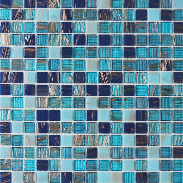 Fournisseur de Foshan Carreaux de mosaïque Goldline carrés de couleur mélangée bleue