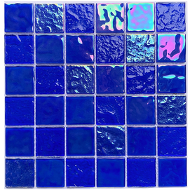 Mosaïques Carrées en Verre Bleu Effet Irisé 48x48mm