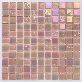 Carreaux de mosaïque en verre rose à surface arc-en-ciel irisé