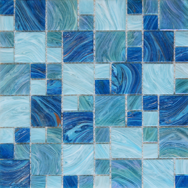 Carreau de mosaïque en verre bleu pour piscine